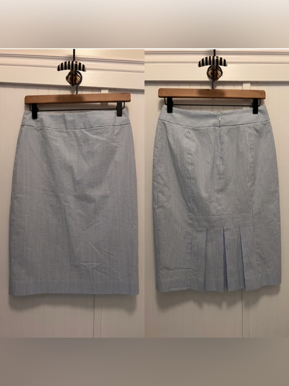 Brooks Brothers white and blue striped pencil skirt Size Petite 2